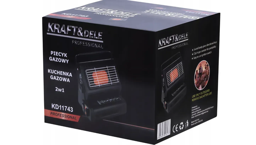 Портативный газовый обогреватель 2в1 Kraft&Dele 1.8 кВт, керамический нагреватель и туристическая плита для кемпинга дачи гаража D1743A фото
